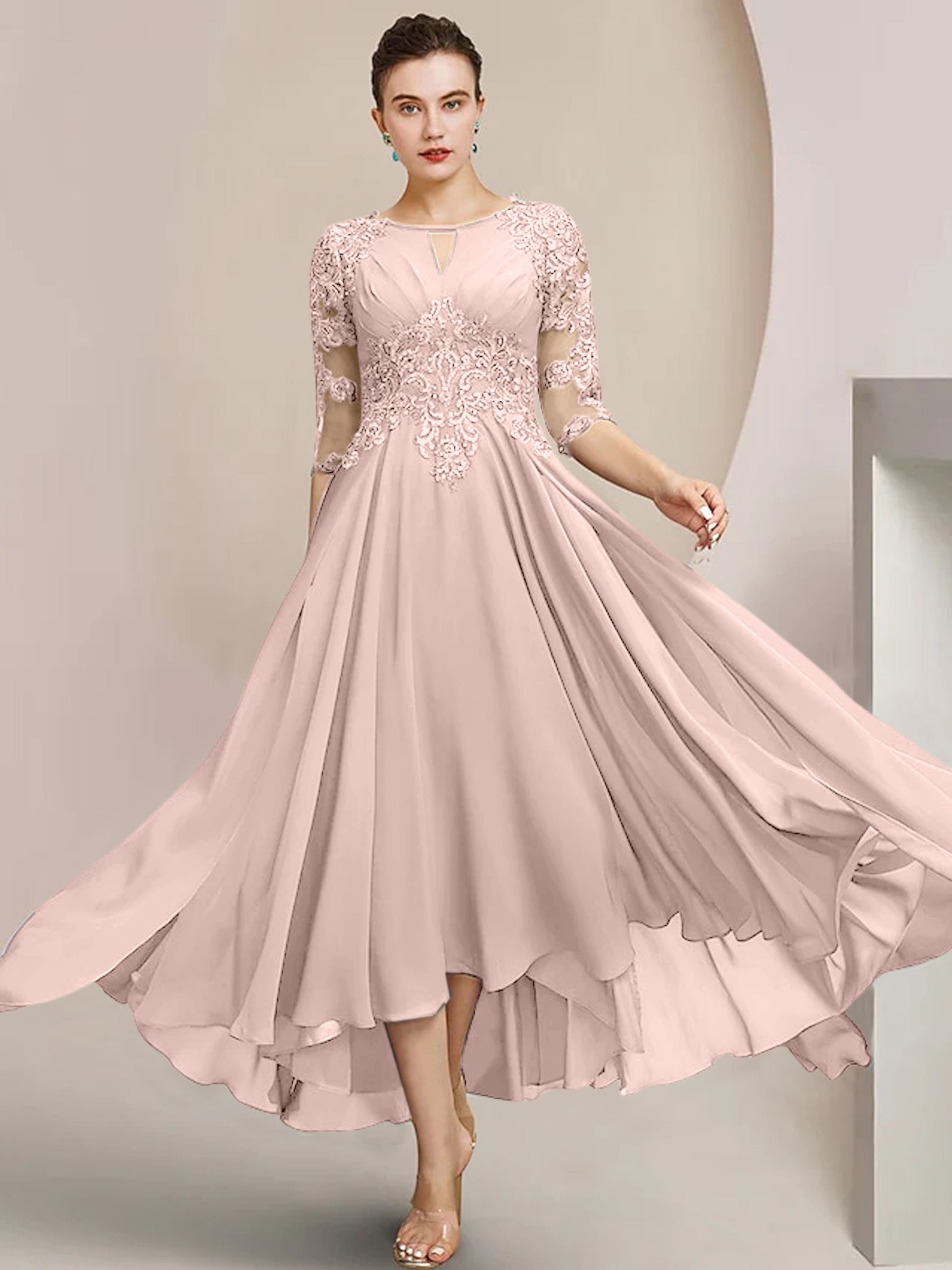 Scoop Neck Tea Length A Line Mother of the Bride Dress