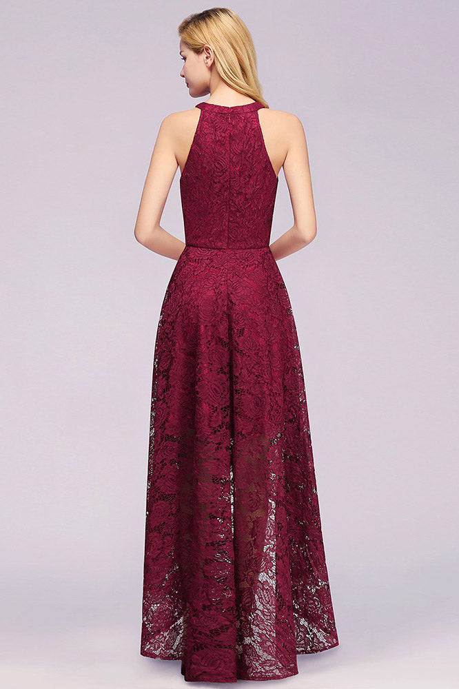 Scoop Sleeveless Hi-Lo Lace Prom Dress On Sale
