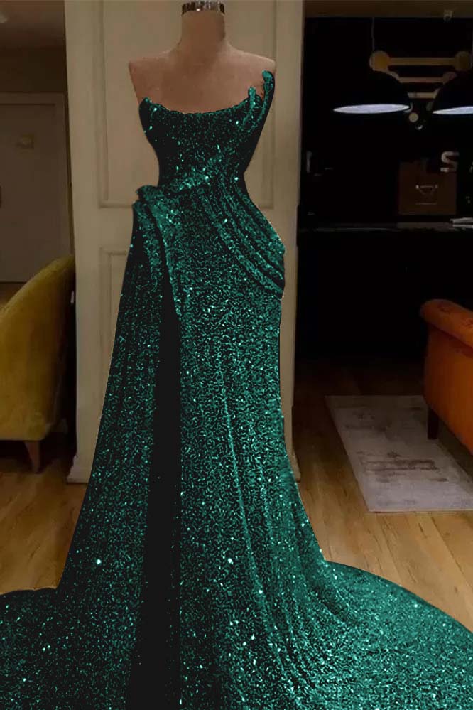 Sequin Strapless Sleeveless Long Mermaid Evening Formal Dress With Split