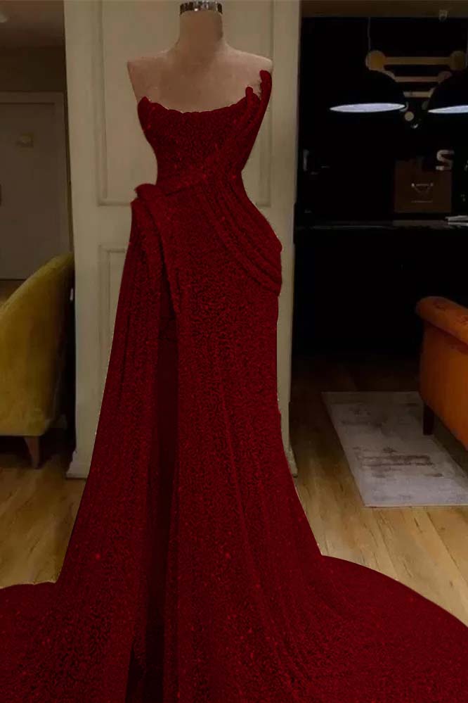 Sequin Strapless Sleeveless Long Mermaid Evening Formal Dress With Split