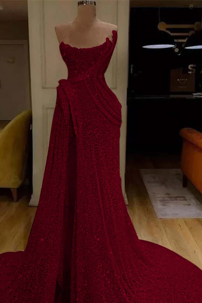 Sequin Strapless Sleeveless Long Mermaid Evening Formal Dress With Split