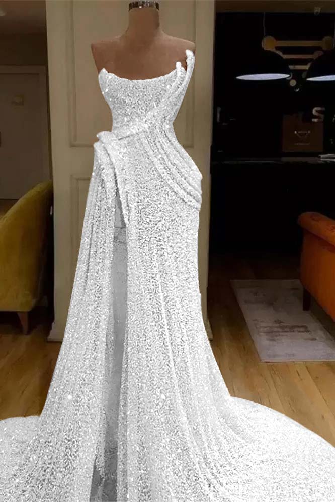 Sequin Strapless Sleeveless Long Mermaid Evening Formal Dress With Split