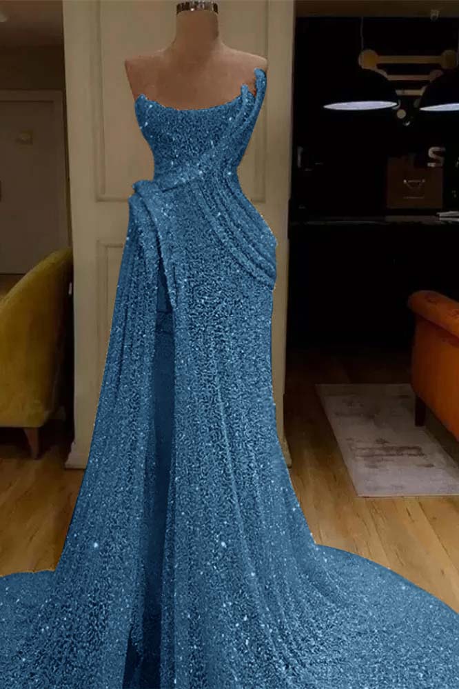 Sequin Strapless Sleeveless Long Mermaid Evening Formal Dress With Split