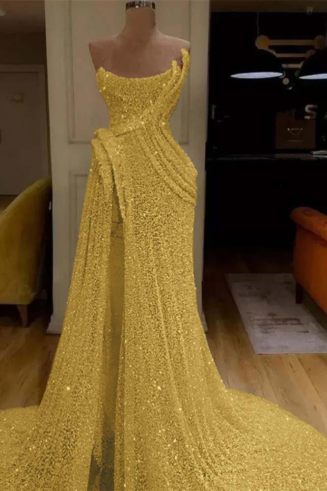 Sequin Strapless Sleeveless Long Mermaid Evening Formal Dress With Split