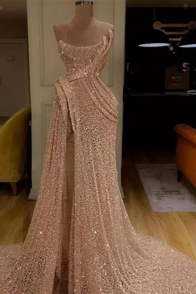Sequin Strapless Sleeveless Long Mermaid Evening Formal Dress With Split