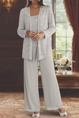 Sequined Chiffon Pantsuits for the Mother of the Bride with Jacket