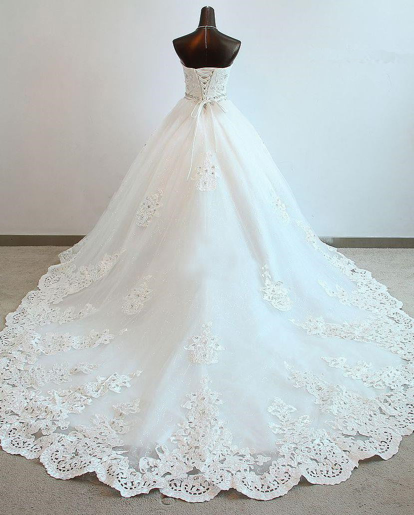 Sequined Lace-Up Sweetheart Wedding Dresses Charming Sleeveless Ball Gown Bridal Dresses