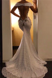 Sequined Off-the-shoulder Sheath V-neck Lace Prom Dresss