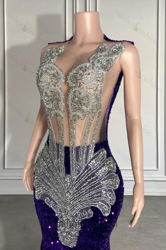 Sequined Sleeveless Mermaid Formal Dresses with Beadings