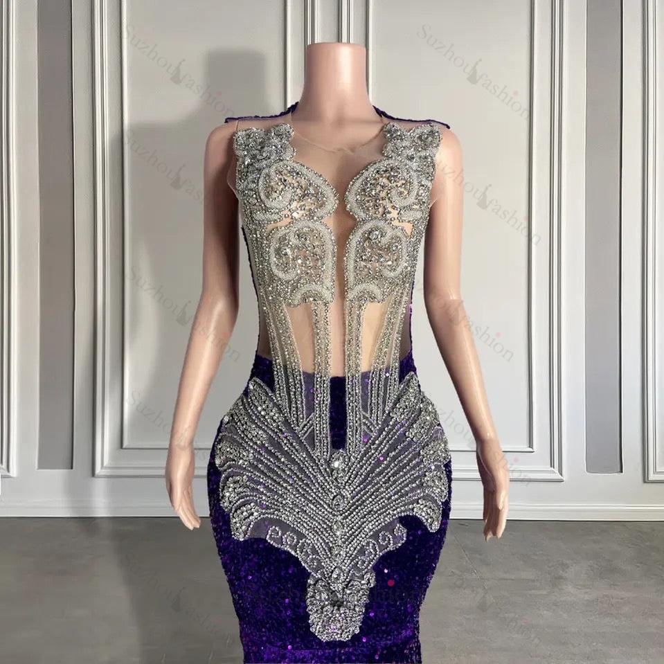 Sequined Sleeveless Mermaid Formal Dresses with Beadings