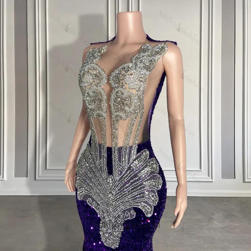 Sequined Sleeveless Mermaid Formal Dresses with Beadings