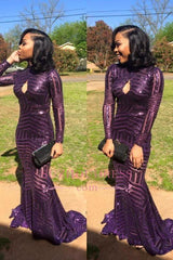 Sequins Keyhole High-Neck Mermaid Long-Sleeve Prom Dress BA4725