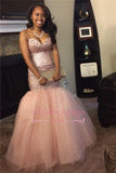 Sequins Mermaid Sweetheart Gorgeous Pink Sleeveless Tulle Prom Dresses JJ0120