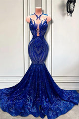 Sequins Royal Blue Sleeveless Mermaid Formal Dresses