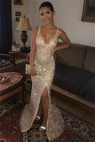 Sequins Shiny Mermaid Side-Slit Straps Prom Dresses