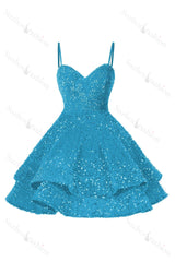 Sequins Spaghetti Strap Sleeveless Mini Short Homecoming Dress