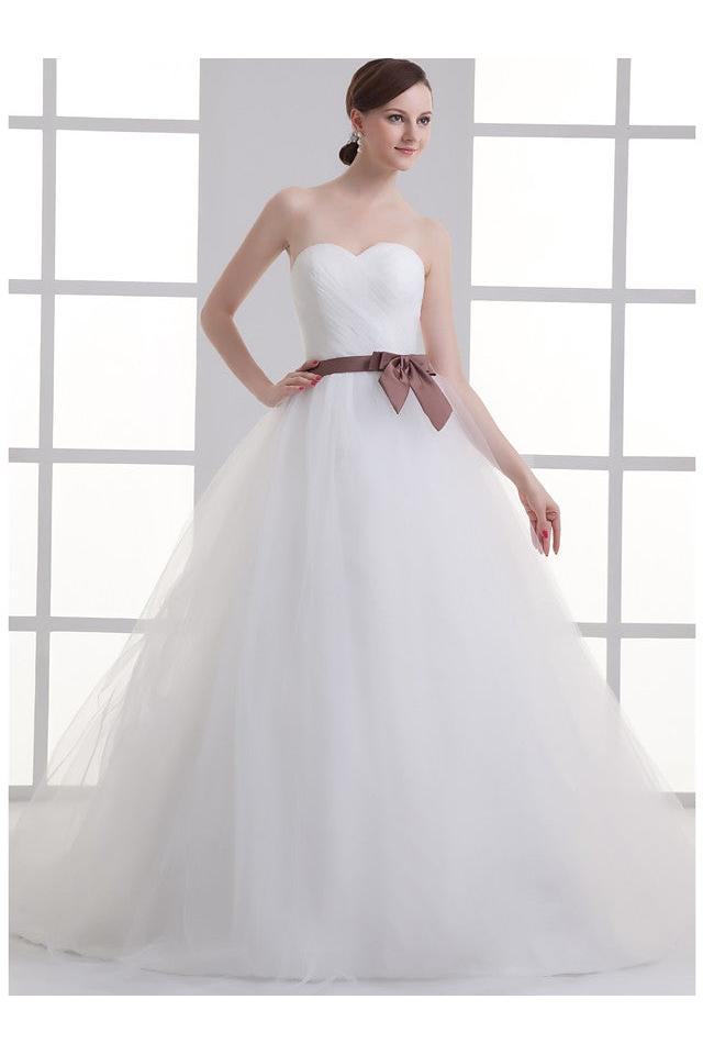 Sexy A-Line Wedding Dress Sweetheart Lace Satin Tulle Strapless Bridal Gowns with Court Train