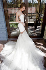 Sexy Backless Mermaid Wedding Dresses | Spaghetti Straps Appliques Bridal Gowns