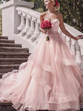 Sexy Ball Gown Wedding Dresses Strapless Lace Tulle Strapless Plus Size Bridal Gowns in Color with Court Train