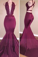 Sexy Beading Deep-V-Neck Cross-Back Mermaid Prom Dresses