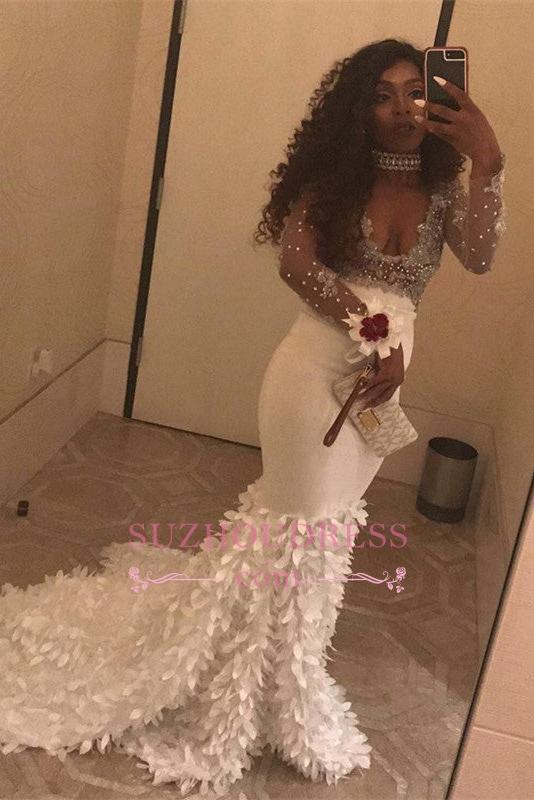 Sexy Beads Sequins Long Sleeve Prom Dresses | Mermaid Evening Dress with Choker WW0150