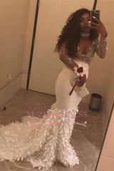 Sexy Beads Sequins Long Sleeve Prom Dresses | Mermaid Evening Dress with Choker WW0150