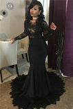 Sexy Black Lace Tulle Prom Dresses | Mermaid Long Sleeve Evening Gown FB0277