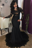 Sexy Black Lace Tulle Prom Dresses | Mermaid Long Sleeve Evening Gown  FB0277