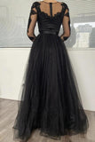 Sexy Black Long Sleeves Prom Dress Lace Evening Gowns