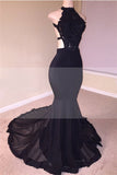 Sexy Black Open Back Lace Prom Dresses |  Sleeveless See Through Tulle Evening Gown