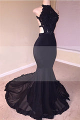 Sexy Black Open Back Lace Prom Dresses | Sleeveless See Through Tulle Evening Gown
