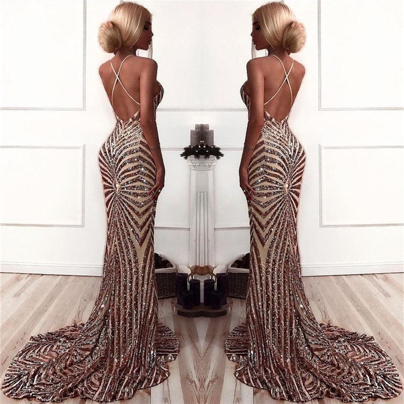 sexy champagne dress Sexy Champagne Sequins Long Prom Dress with Side Slit