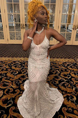 Sexy Criss-cross Straps Sleeveless Halter Mermaid Prom Dress With Applique