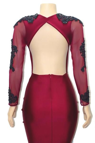 Sexy Deep V-Neck Mermaid Sweep Train Evening Gown | Long Sleeves Appliques Prom Dresses