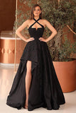 Sexy Halter Black Hi-Lo Evening Gown Backless Party Dress
