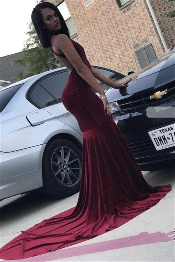 Sexy Halter Velvet Backless Prom Dress | Chic Evening Dress