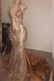 Sexy High-Neck Sequins Mermaid Prom Dress Long Evening Gowns Online