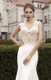 Sexy Lace V Neck Bridal Gowns Sweep Train Sheath Wedding Dress BA4354