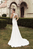 Sexy Lace V Neck Bridal Gowns Sweep Train Sheath Wedding Dress BA4354