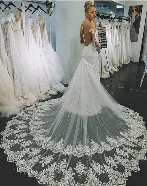 Sexy Lace Wedding Dress with Detachable Court Train Bridal Shower Dress