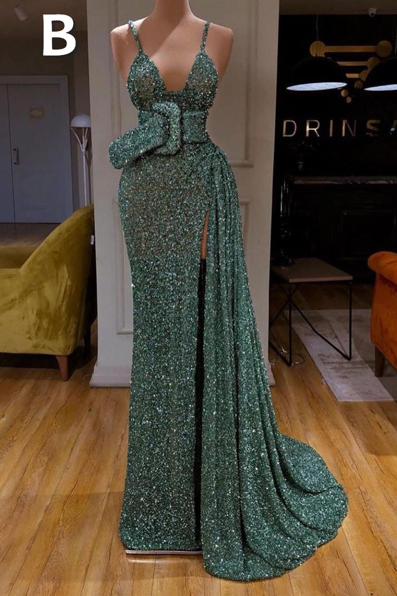 Sexy Long Mint Green Sequins Prom Dress Mermaid