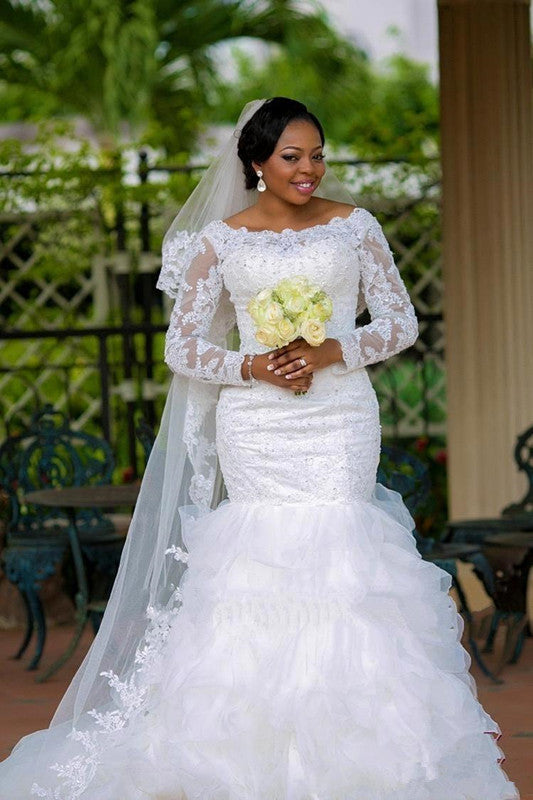 Sexy Long Sleeve Mermaid Wedding Dresses New Arrival Lace Applique Bridal Gowns