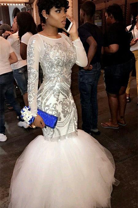 Sexy Long Sleeves Mermaid Sequins Prom Dresses