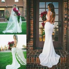 Sexy Mermaid Beach Wedding Dress Outdoors Backless Sleeveless Summer Bridal Gowns
