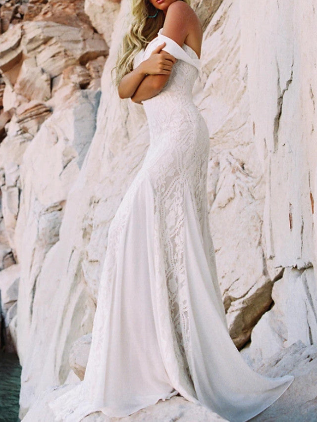 Sexy Mermaid Beach Wedding Dresses Sweetheart Lace Satin Short Sleeve Bridal Gowns Vintage Backless Sweep Train