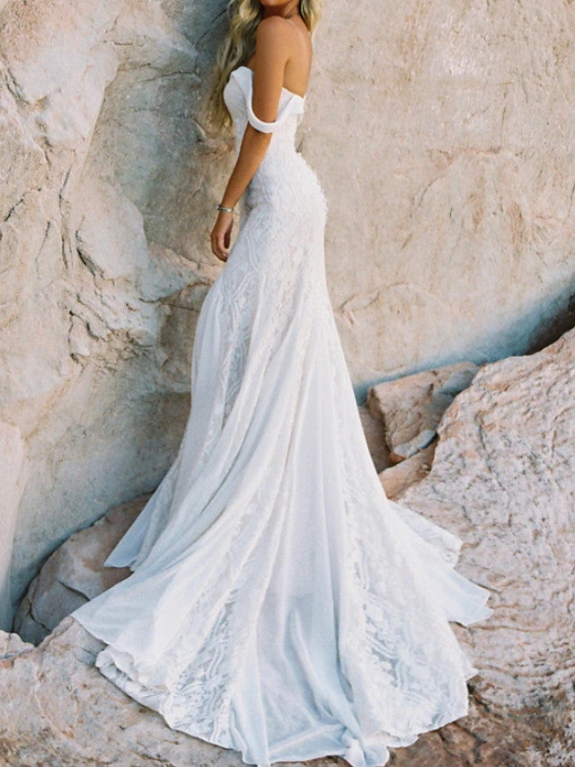 Sexy Mermaid Beach Wedding Dresses Sweetheart Lace Satin Short Sleeve Bridal Gowns Vintage Backless Sweep Train
