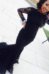 Sexy Mermaid Black Long Sleeve Evening Gown New Arrival Lace Formal Occasion Dresses AE0104