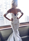Sexy Mermaid Embroider Off-the-shoulder Zipper Wedding Dress