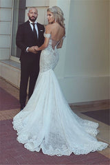Sexy Mermaid Lace Off-the-Shoulder Wedding Dresses Open Back Bridal Gowns BA7275