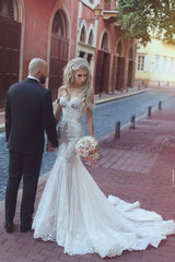 Sexy Mermaid Lace Off-the-Shoulder Wedding Dresses Open Back Bridal Gowns BA7275
